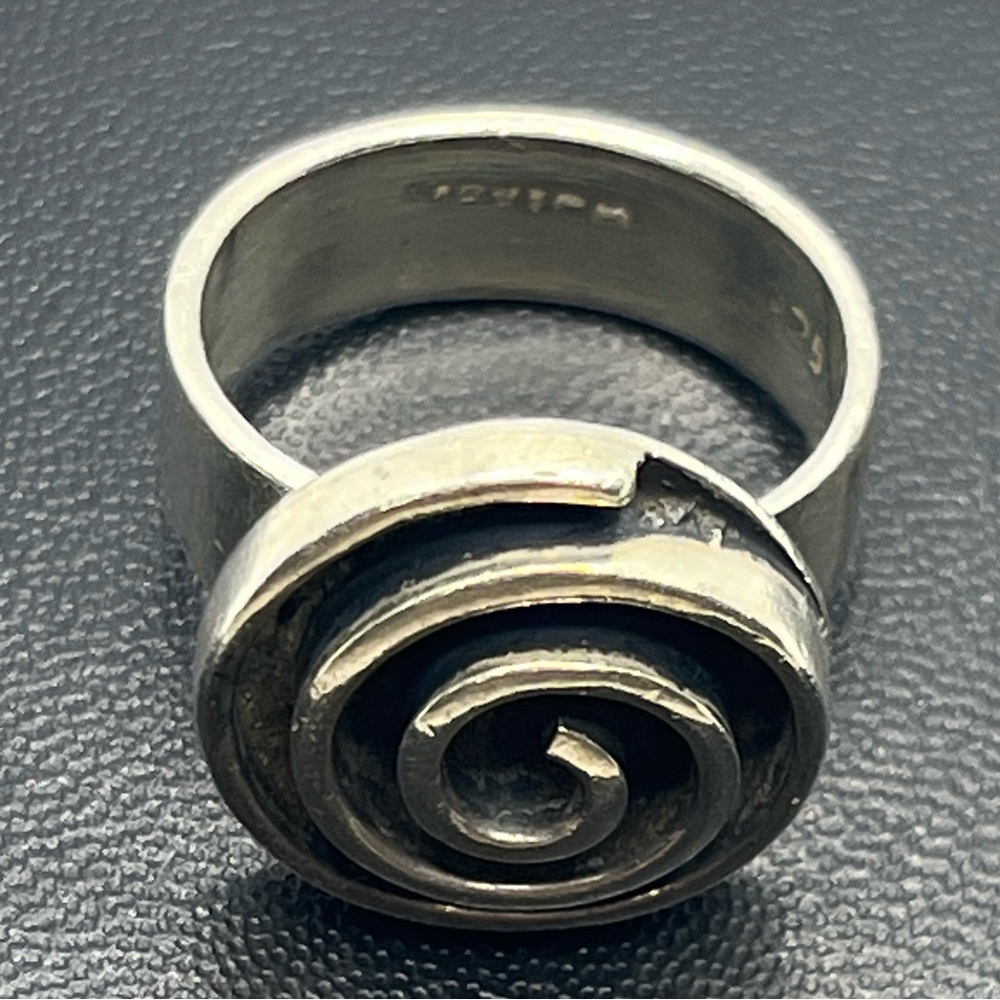 Mexico sterling silver abstract swirl circle wide band ring size 6.75 vintage - Picture 4 of 16